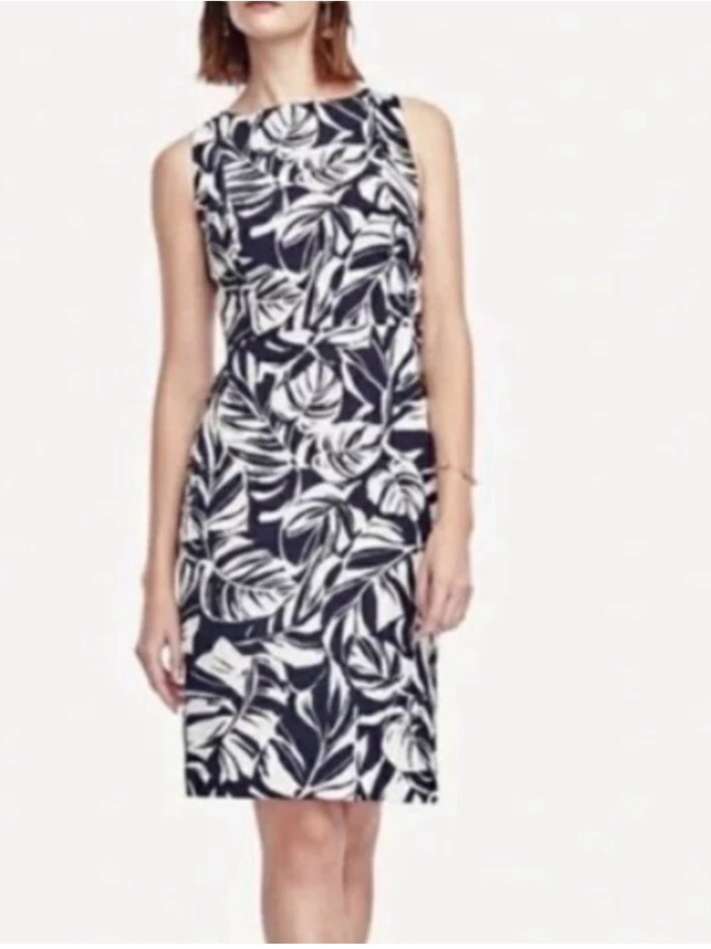 Ann Taylor Navy and White palm leaf print Dress